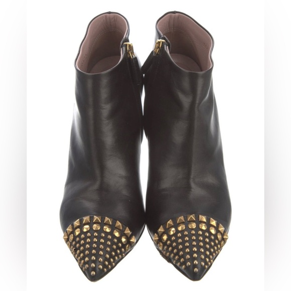 AUTH GUCCI Black Leather Studded Coline Booties Size 37 or 6-6.5 US - Picture 3 of 9